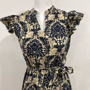 Navy and Cream Floral Dress, long dress